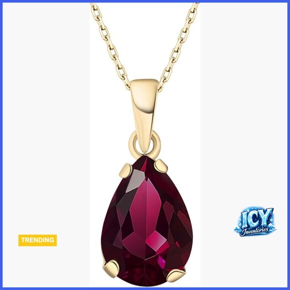 14K Gold Plated Simulated Ruby Teardrop Pendant Necklace